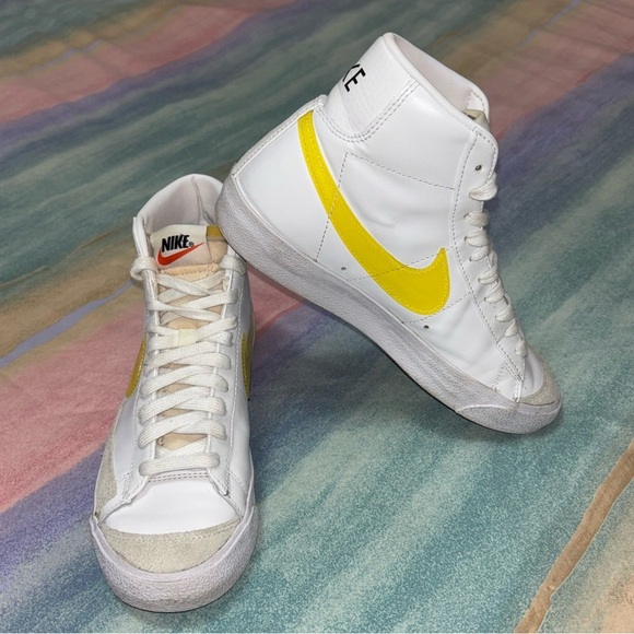 Nike White and Yellow High-Top Sneakers - Picture 3 of 8